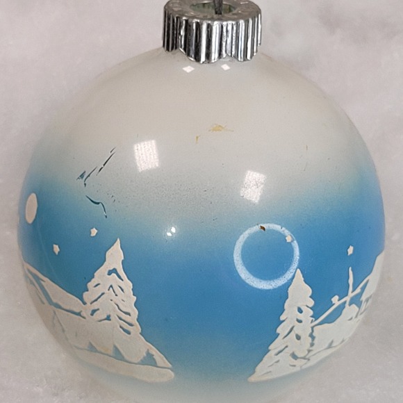 Shiny Brite Christmas Ornament Glass Blue Ombre Winter Village Church Tree Scene - Picture 4 of 10